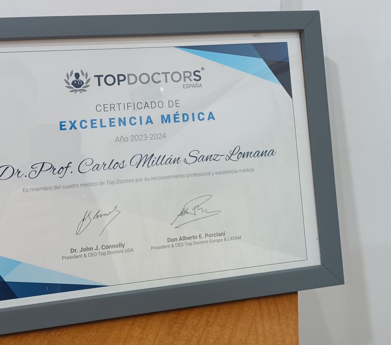 Certificado de Excelencia Médica de Top Doctors del Dr. Carlos Millán